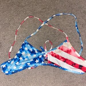 Jolyn Swim American Flag Print Limited Edition Large Training Tie Back Bikini